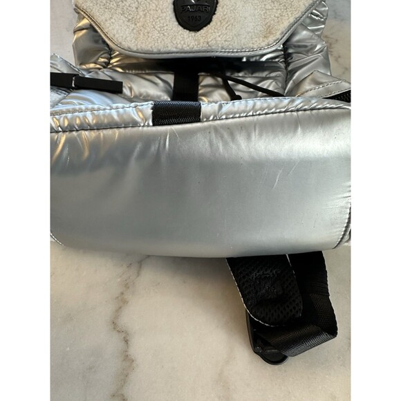 Pajar Silver Puffer Backpack Shearling Travel Bag Preowned - Picture 3 of 7